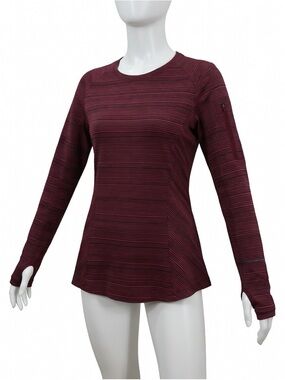 Lululemon Kanto Catch Me Long Sleeve Kanto Stripe Wine Berry Sz 8
